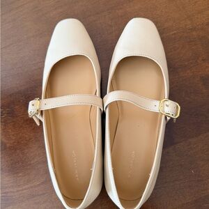 Ann Taylor Cream Mary Jane Flats with Gold Buckles